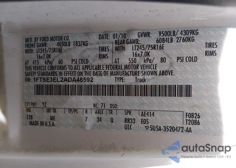 2010 Ford E-350 Super Duty Commercial/Recreational from USA, damaged, VIN 1FTSE3EL2ADA48592